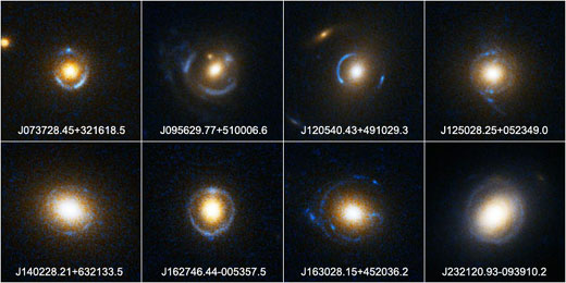 Кольца Эйнштейна. Фото NASA, ESA, and the SLACS Survey team: A. Bolton (Harvard/ Smithsonian), S. Burles (MIT), L. Koopmans (Kapteyn), T. Treu (UCSB), and L. Moustakas (JPL/Caltech)