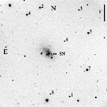 Фотография SN2008ha и галактики UGC 12682, в которой она вспыхнула
(из статьи arXiv: 0902_2794)