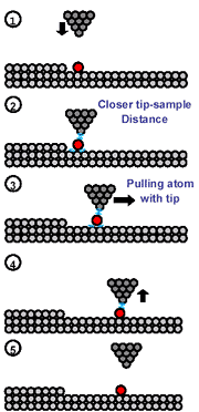 Туннельный микроскоп - это не только наблюдательный прибор. Его игольчатым зондом можно отрывать атомы и молекулы с определенного участка поверхности и переносить их на новое место